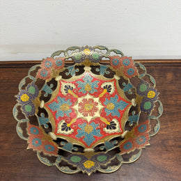 Vintage Hand Enamelled Brass Bowl