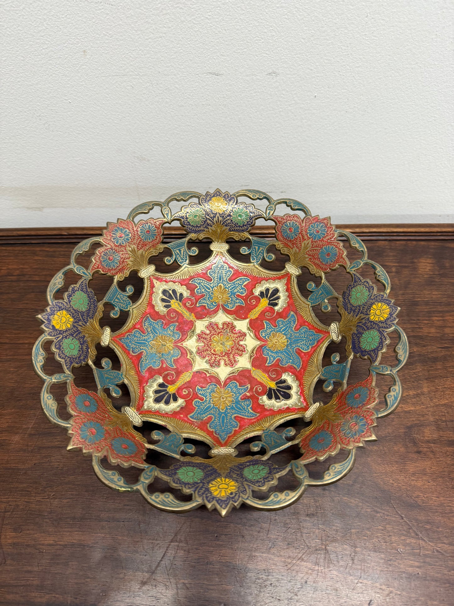 Vintage Hand Enamelled Brass Bowl