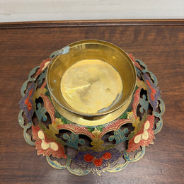 Vintage Hand Enamelled Brass Bowl