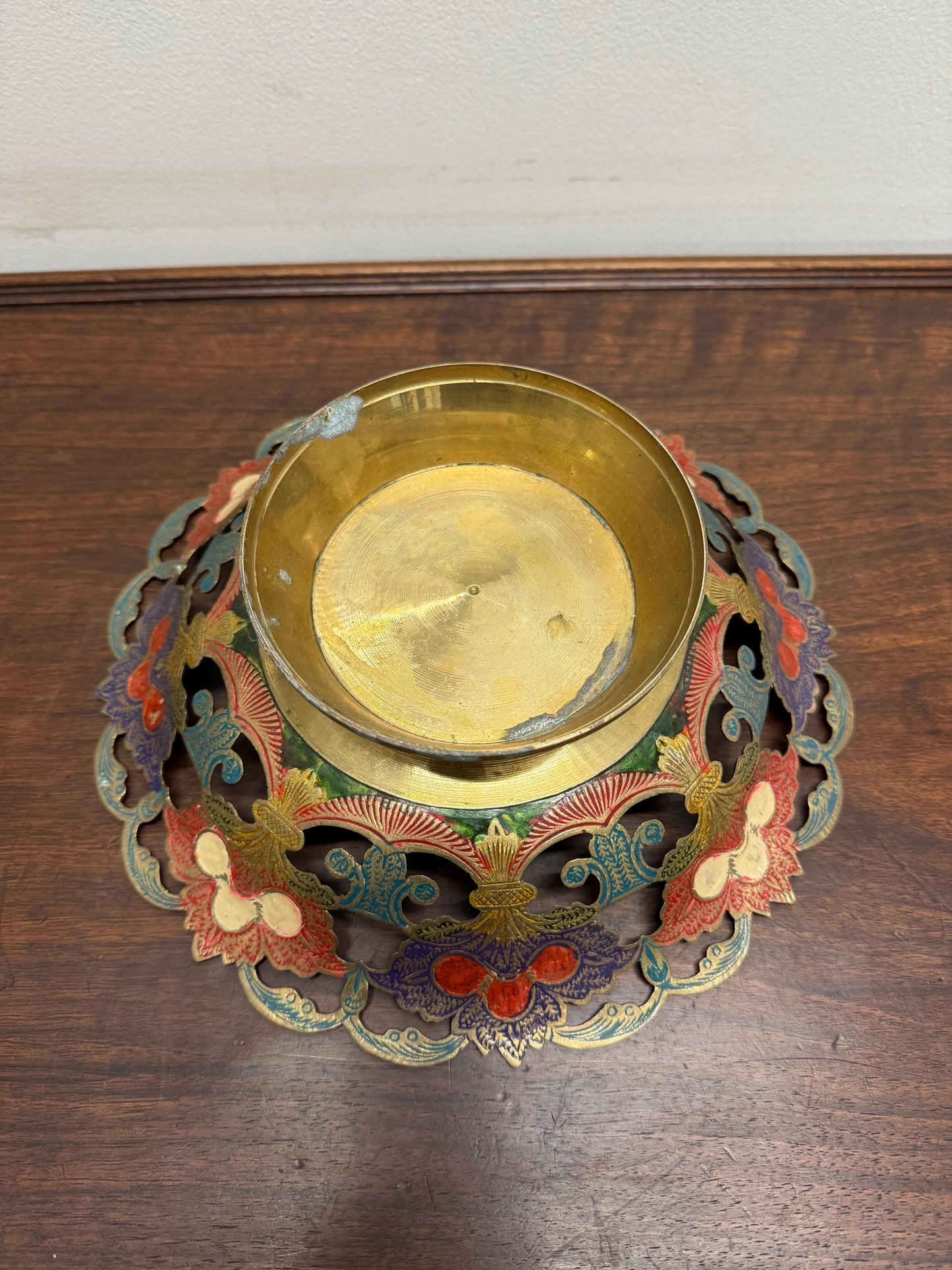 Vintage Hand Enamelled Brass Bowl