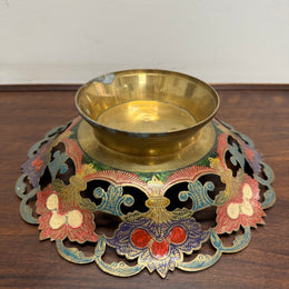 Vintage Hand Enamelled Brass Bowl