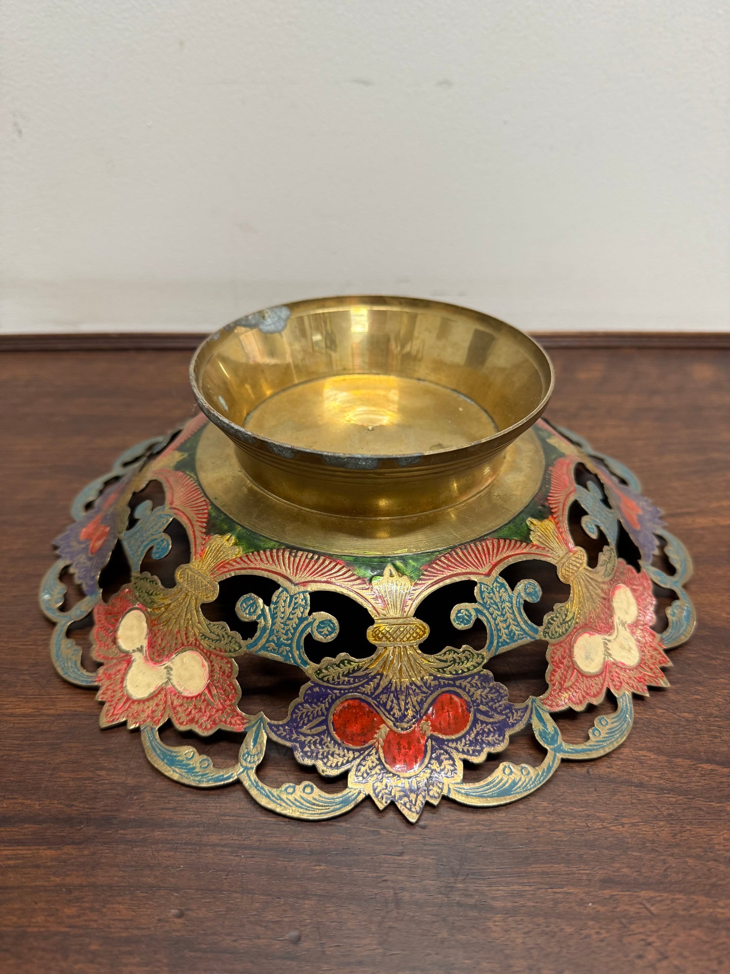 Vintage Hand Enamelled Brass Bowl