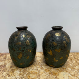 Pair of Vintage Japanese Green/Gilt Vases