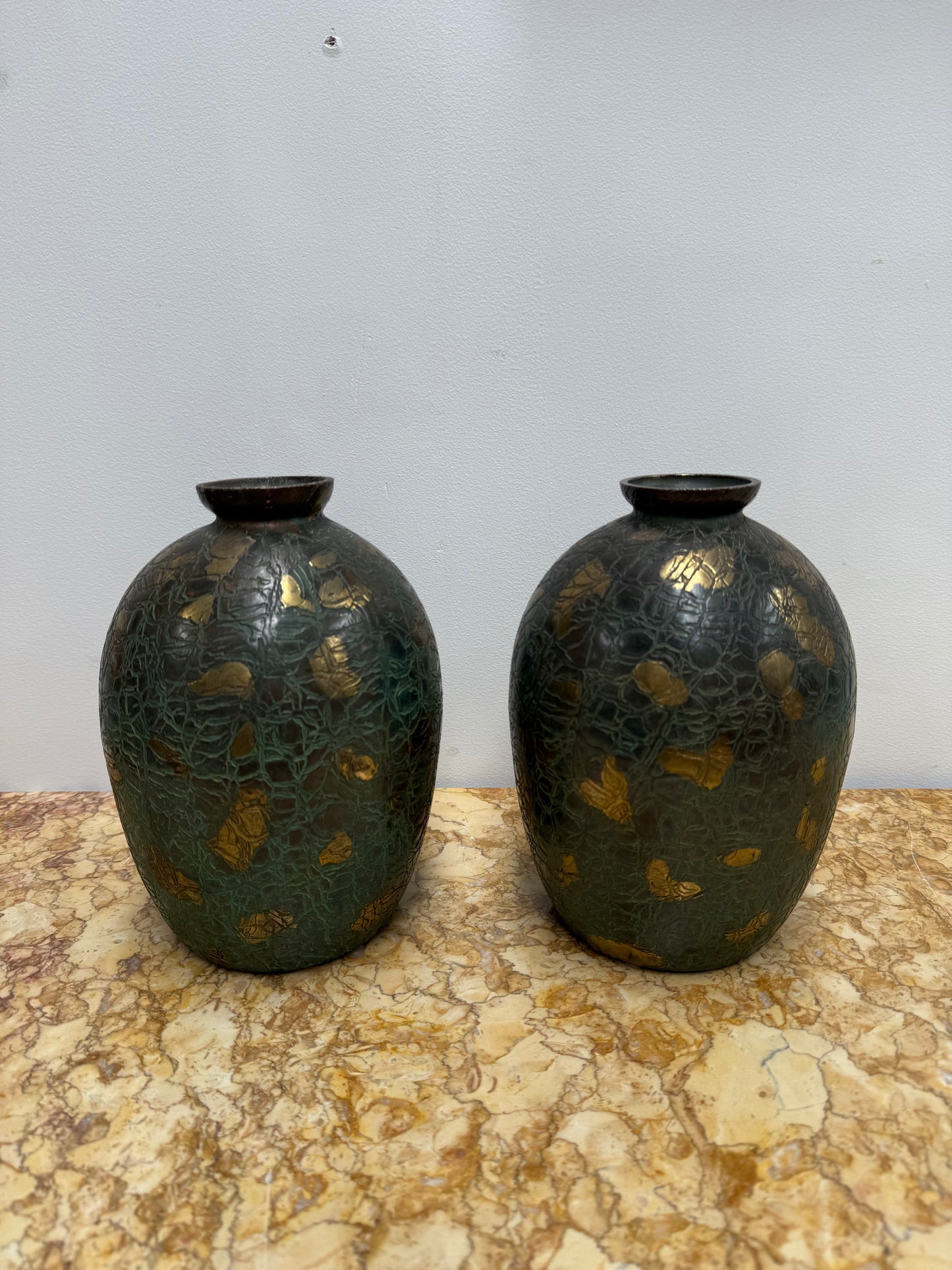 Pair of Vintage Japanese Green/Gilt Vases