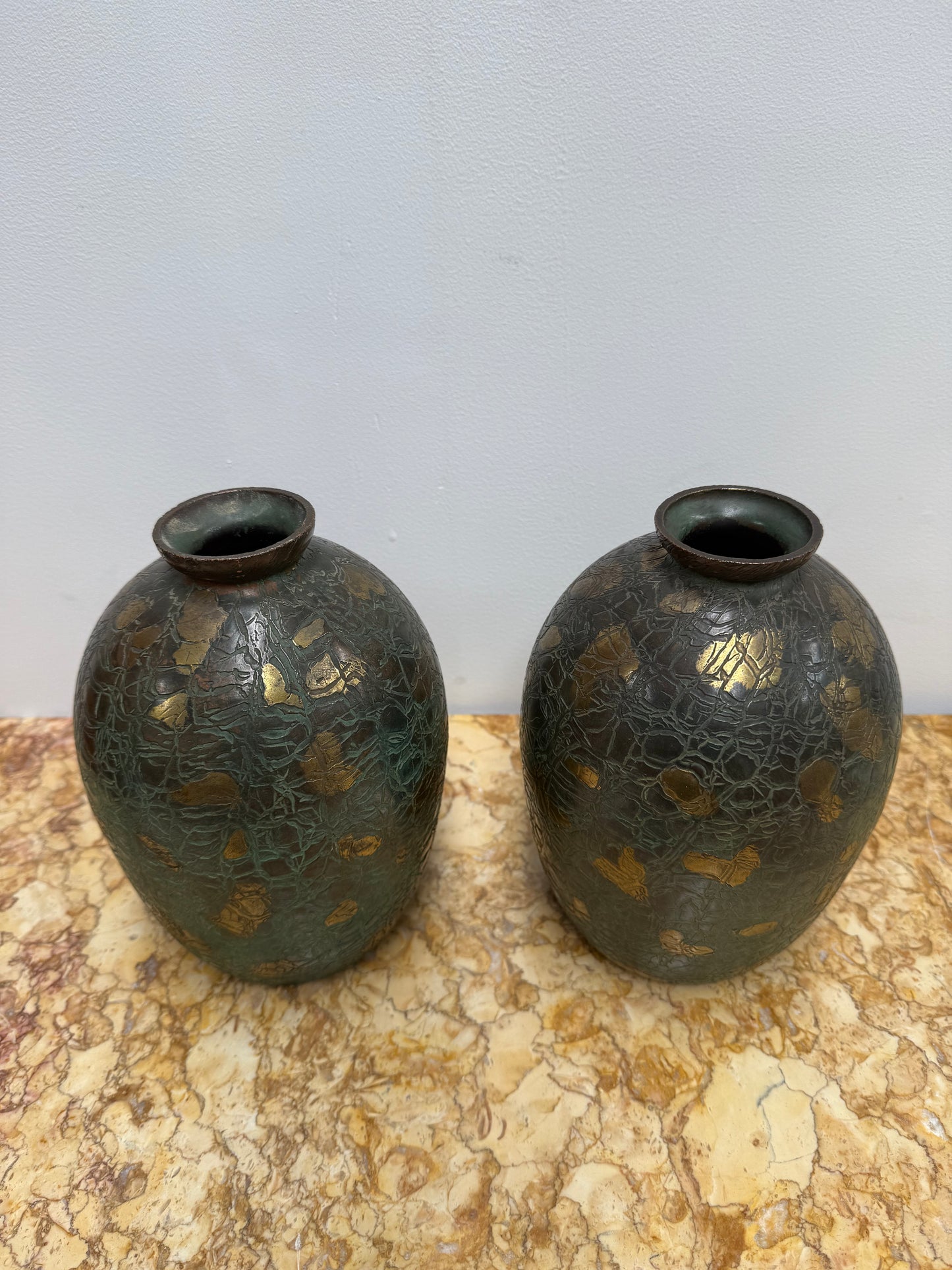 Pair of Vintage Japanese Green/Gilt Vases