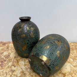 Pair of Vintage Japanese Green/Gilt Vases