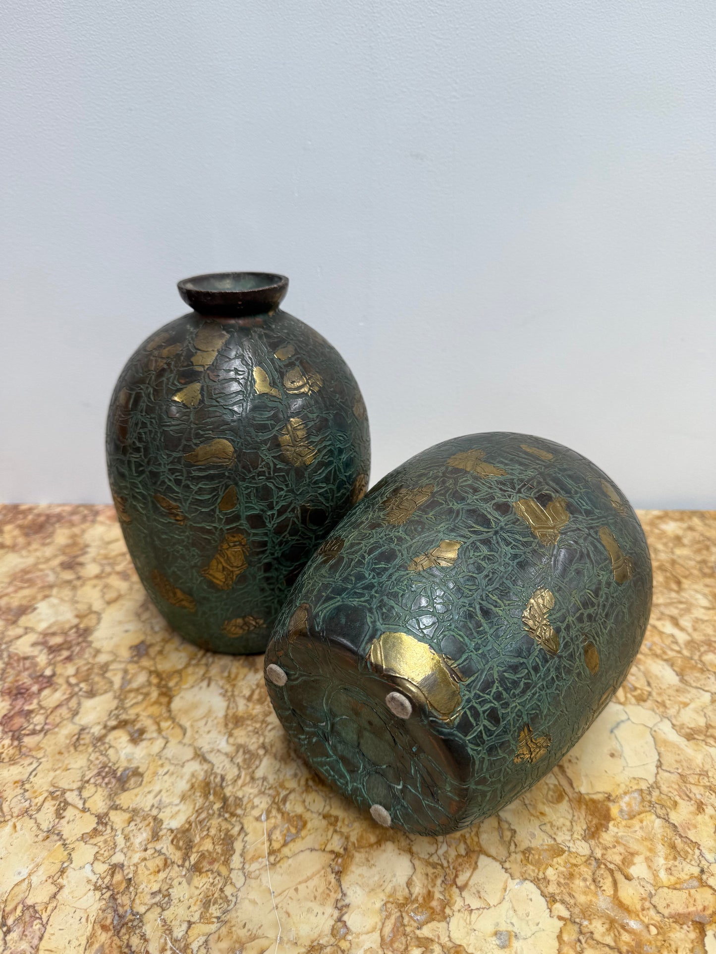 Pair of Vintage Japanese Green/Gilt Vases