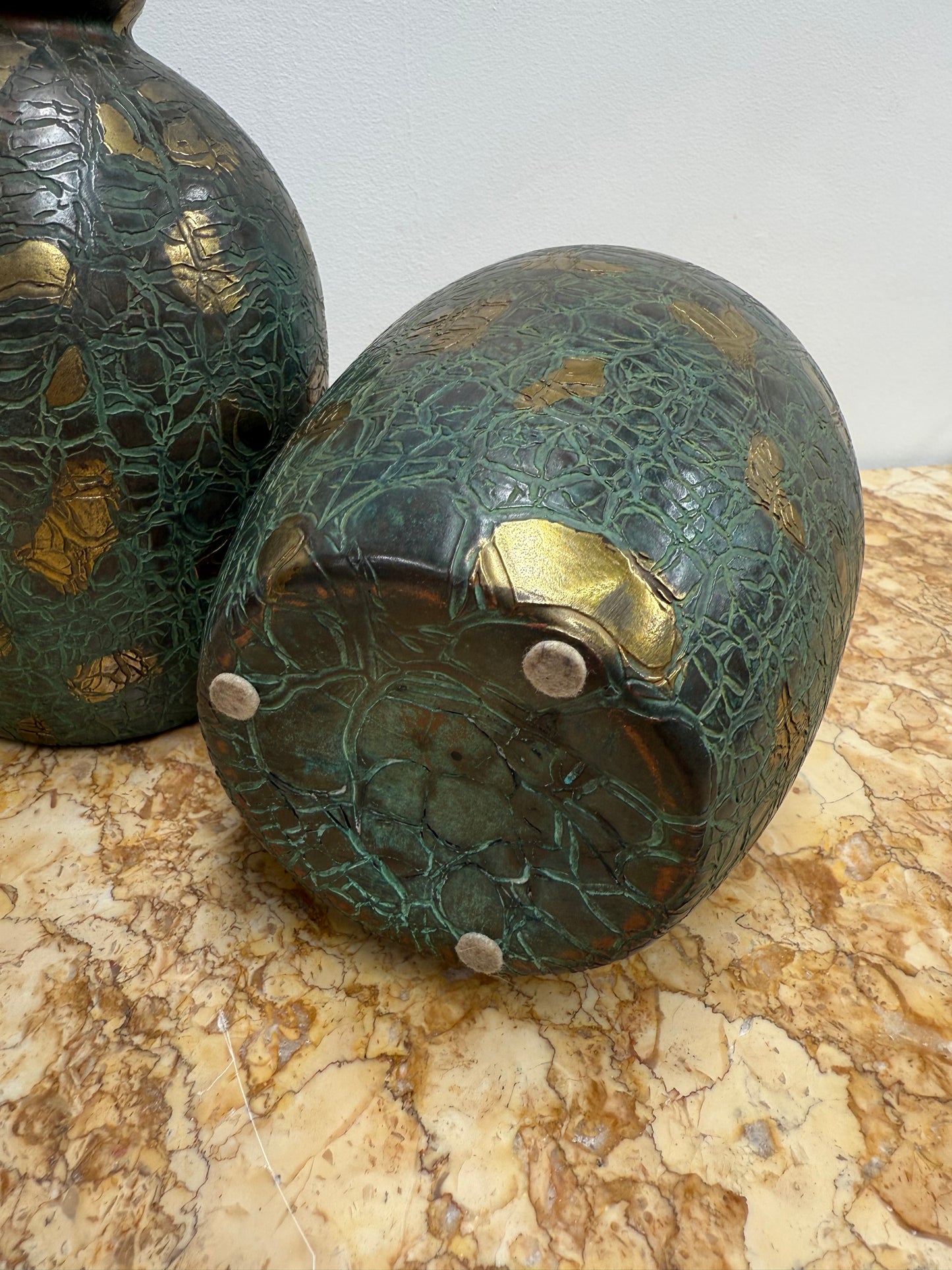 Pair of Vintage Japanese Green/Gilt Vases