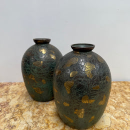 Pair of Vintage Japanese Green/Gilt Vases