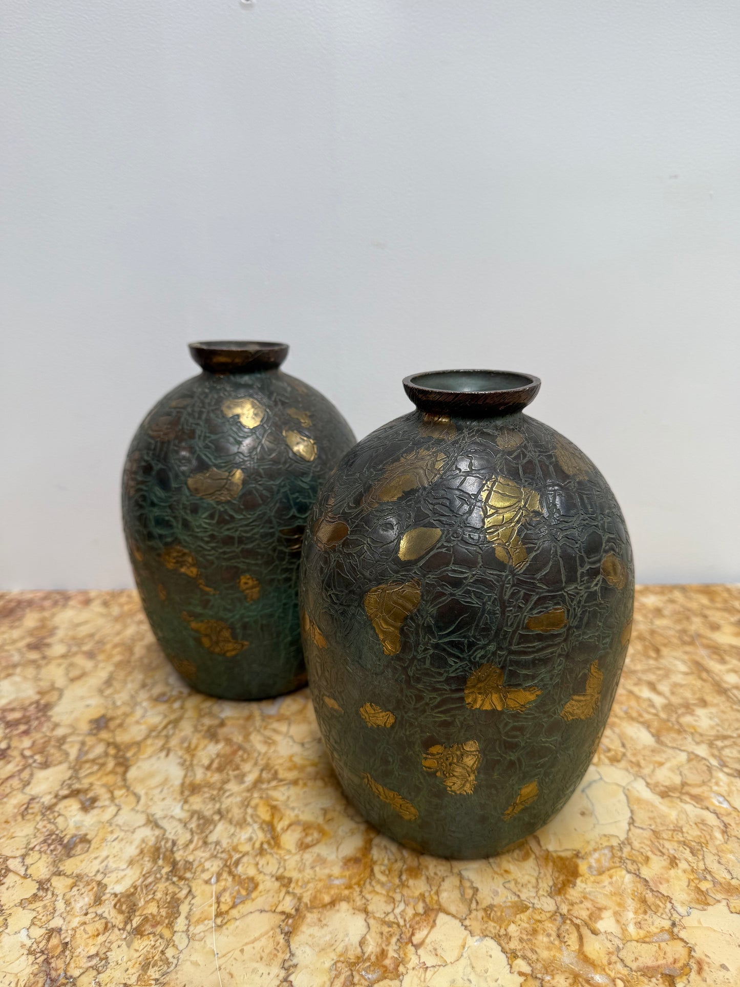 Pair of Vintage Japanese Green/Gilt Vases