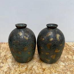 Pair of Vintage Japanese Green/Gilt Vases
