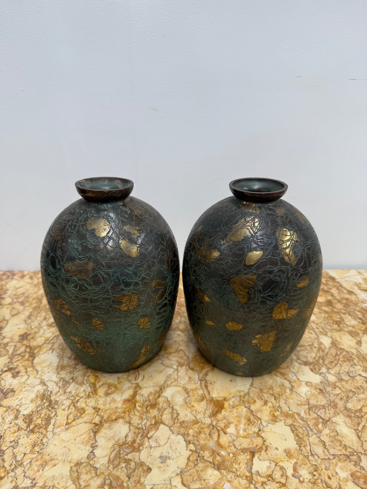 Pair of Vintage Japanese Green/Gilt Vases