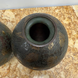 Pair of Vintage Japanese Green/Gilt Vases
