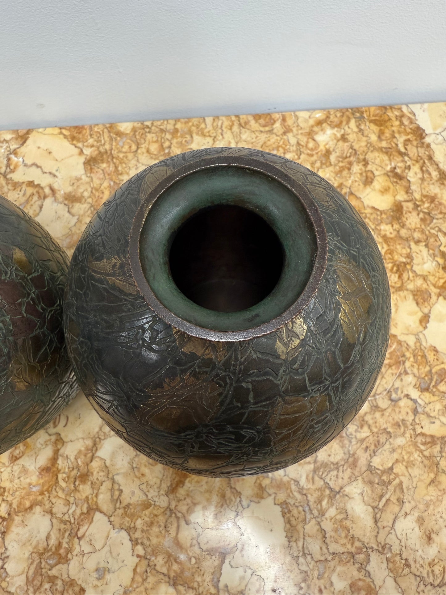 Pair of Vintage Japanese Green/Gilt Vases