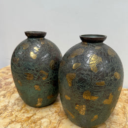 Pair of Vintage Japanese Green/Gilt Vases