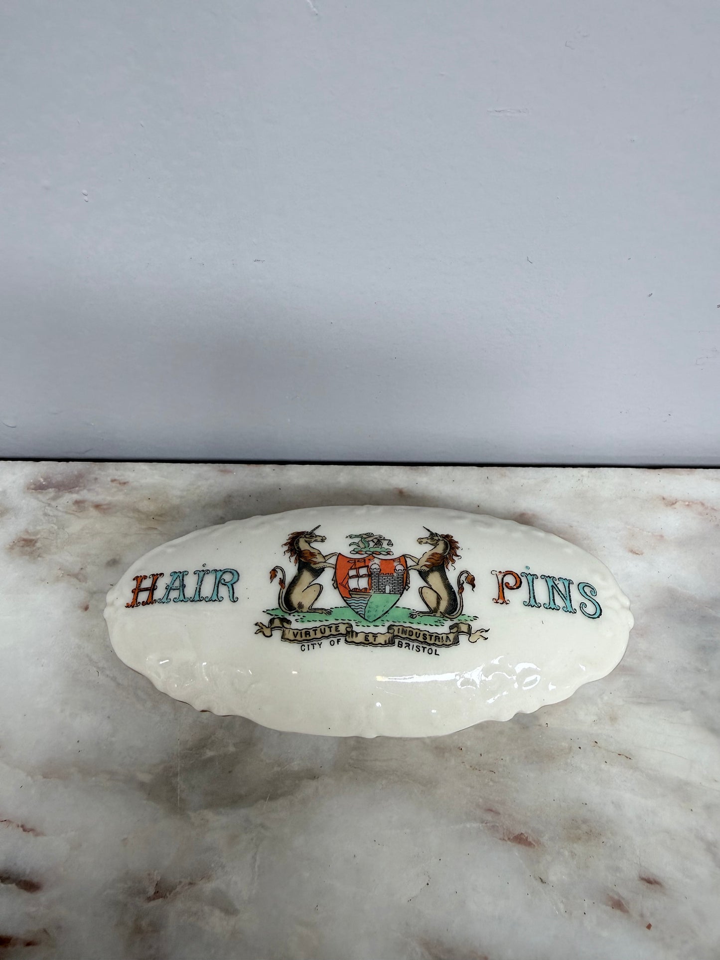 Vintage China Crested Ware Hair Pin Box