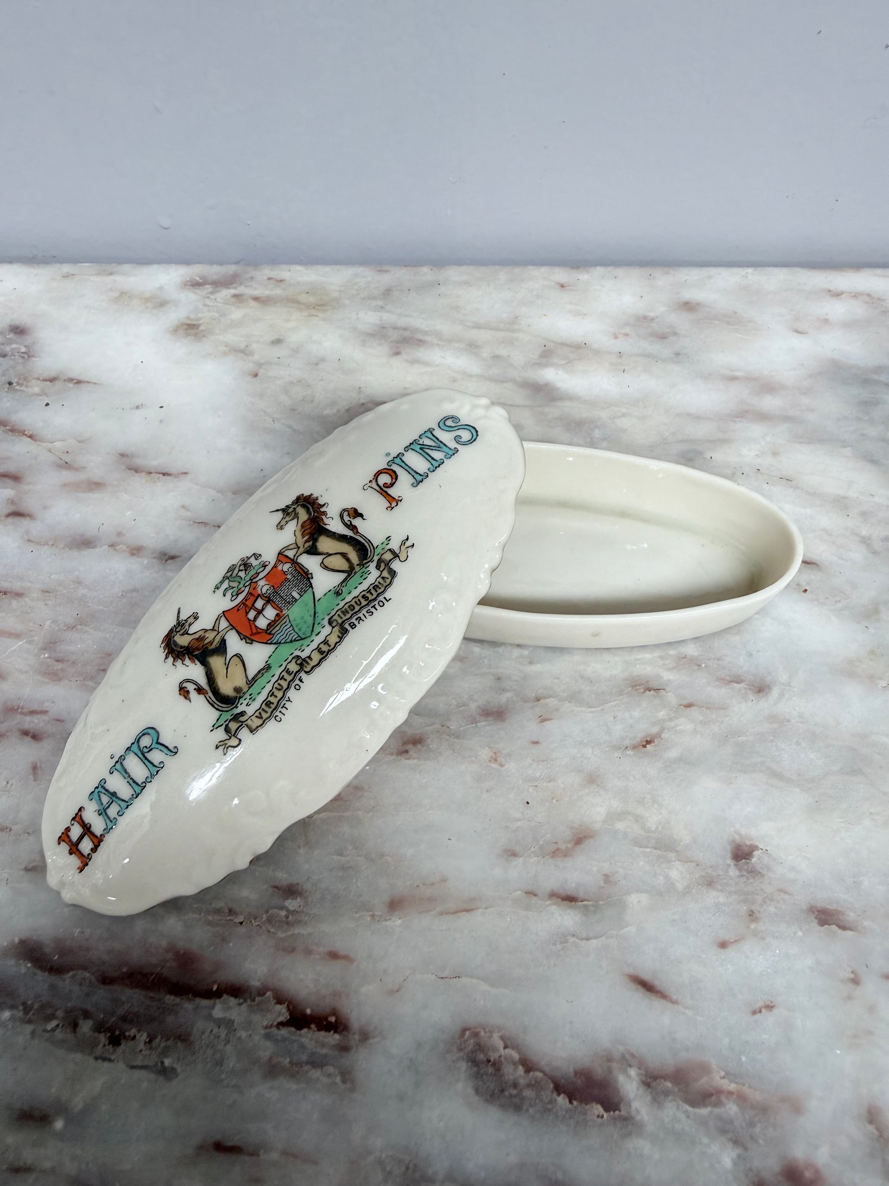 Vintage China Crested Ware Hair Pin Box