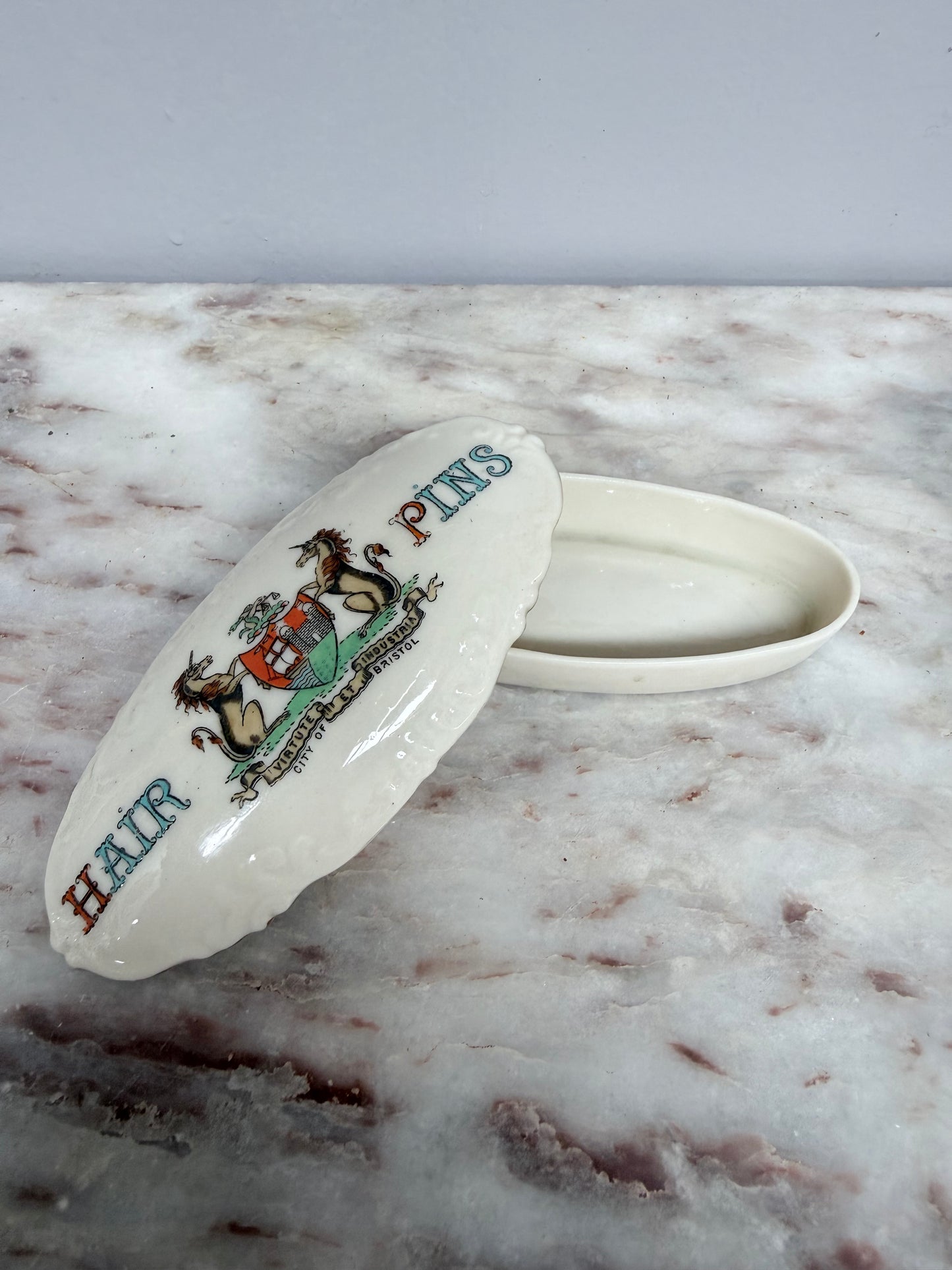 Vintage China Crested Ware Hair Pin Box