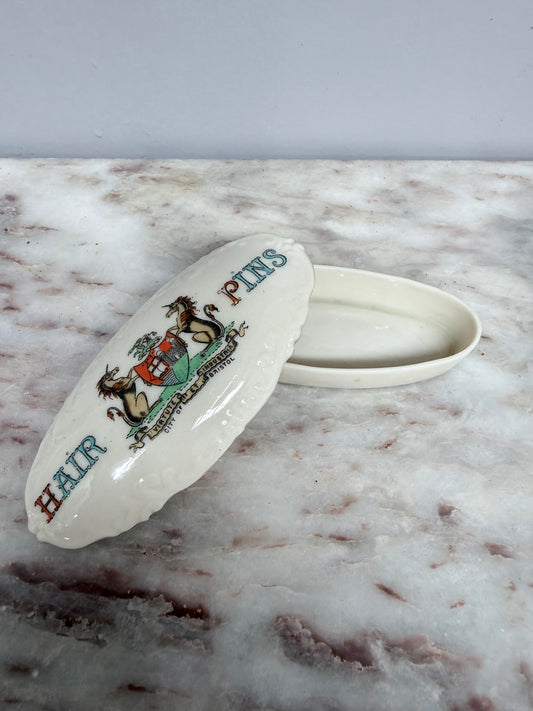 Vintage China Crested Ware Hair Pin Box