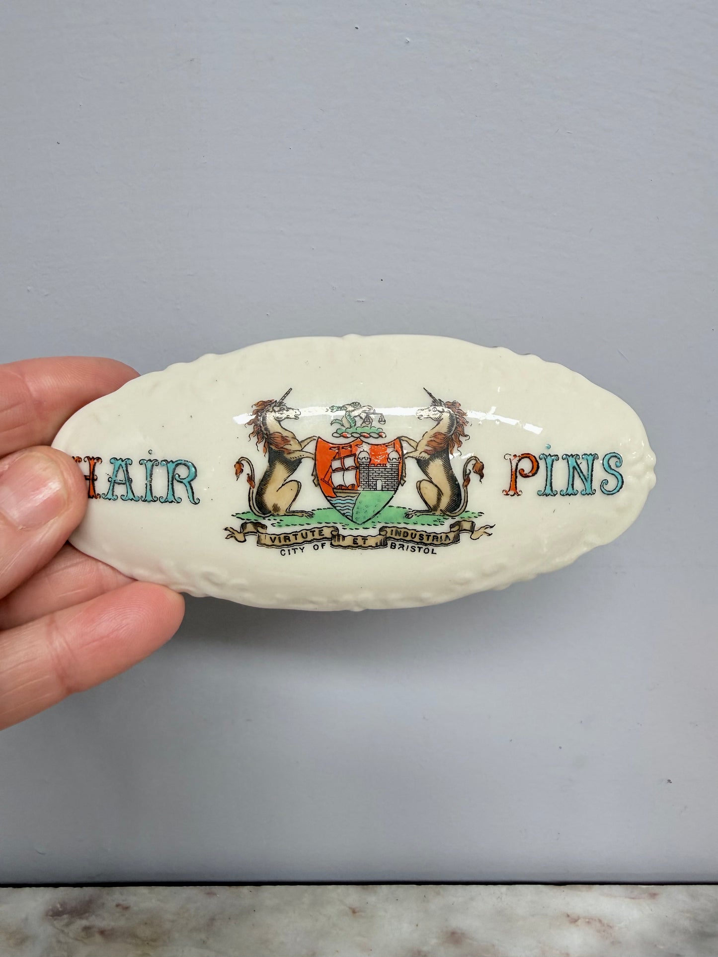 Vintage China Crested Ware Hair Pin Box