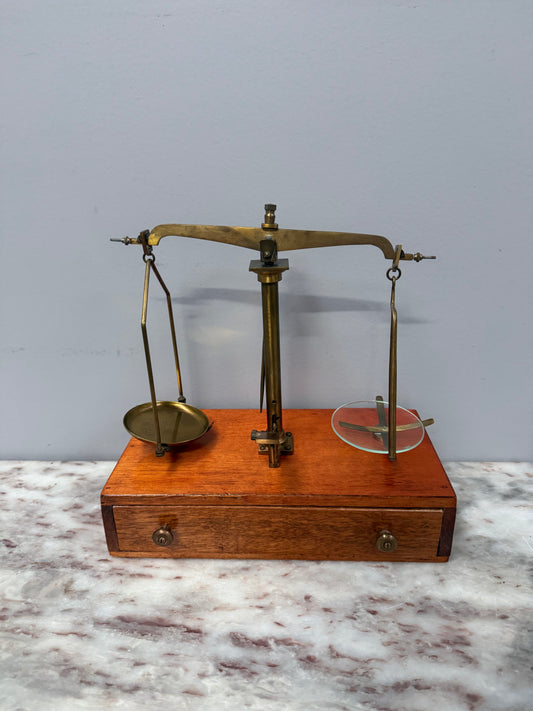 Vintage Brass Balance Scale Set With Weights