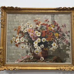 Fabulous Large French Oil on Canvas Floral Still Life Painting