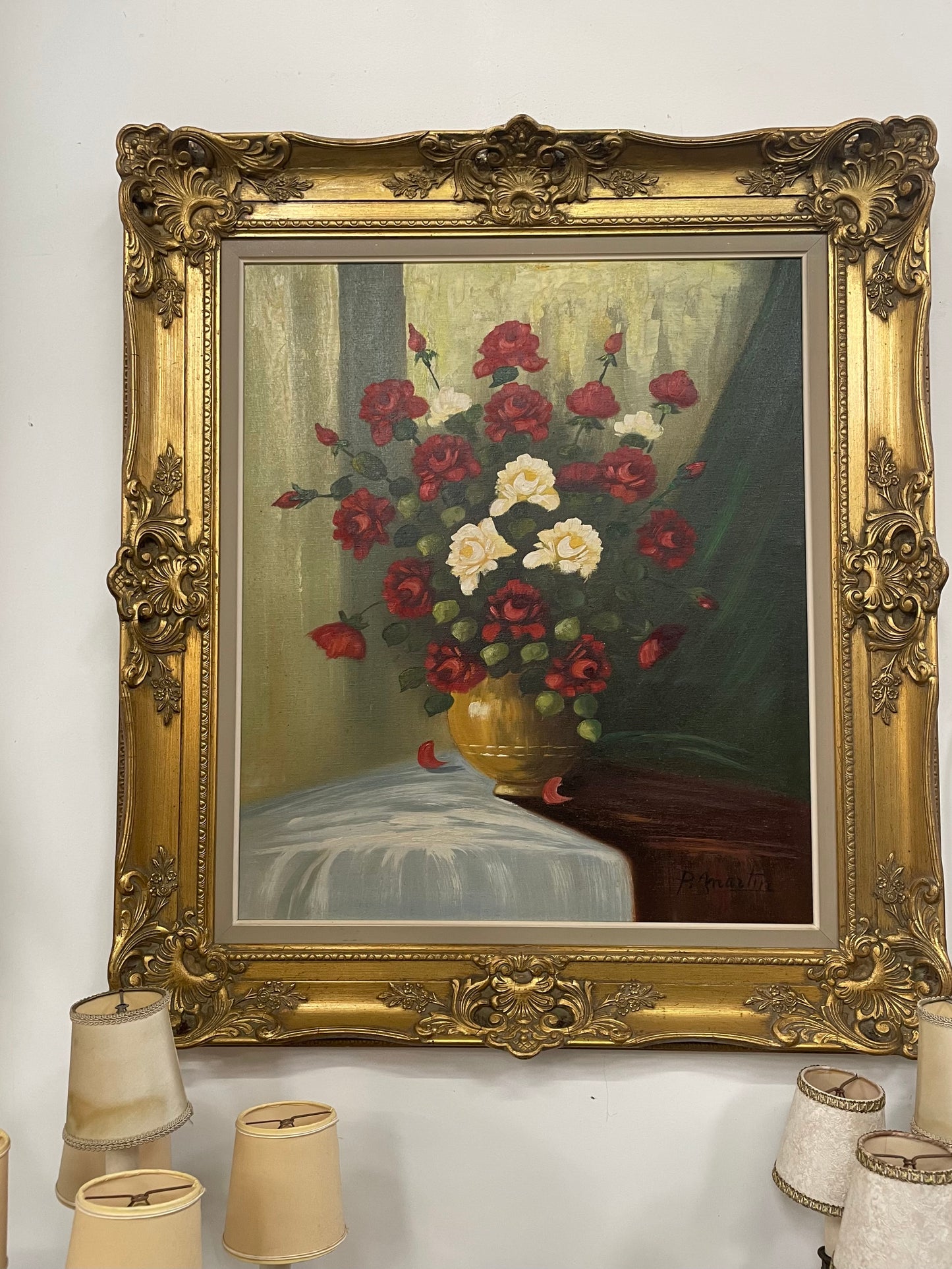 Sourced from France Signed Oil on Canvas Painting of Roses