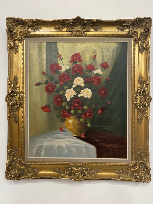 Sourced from France Signed Oil on Canvas Painting of Roses