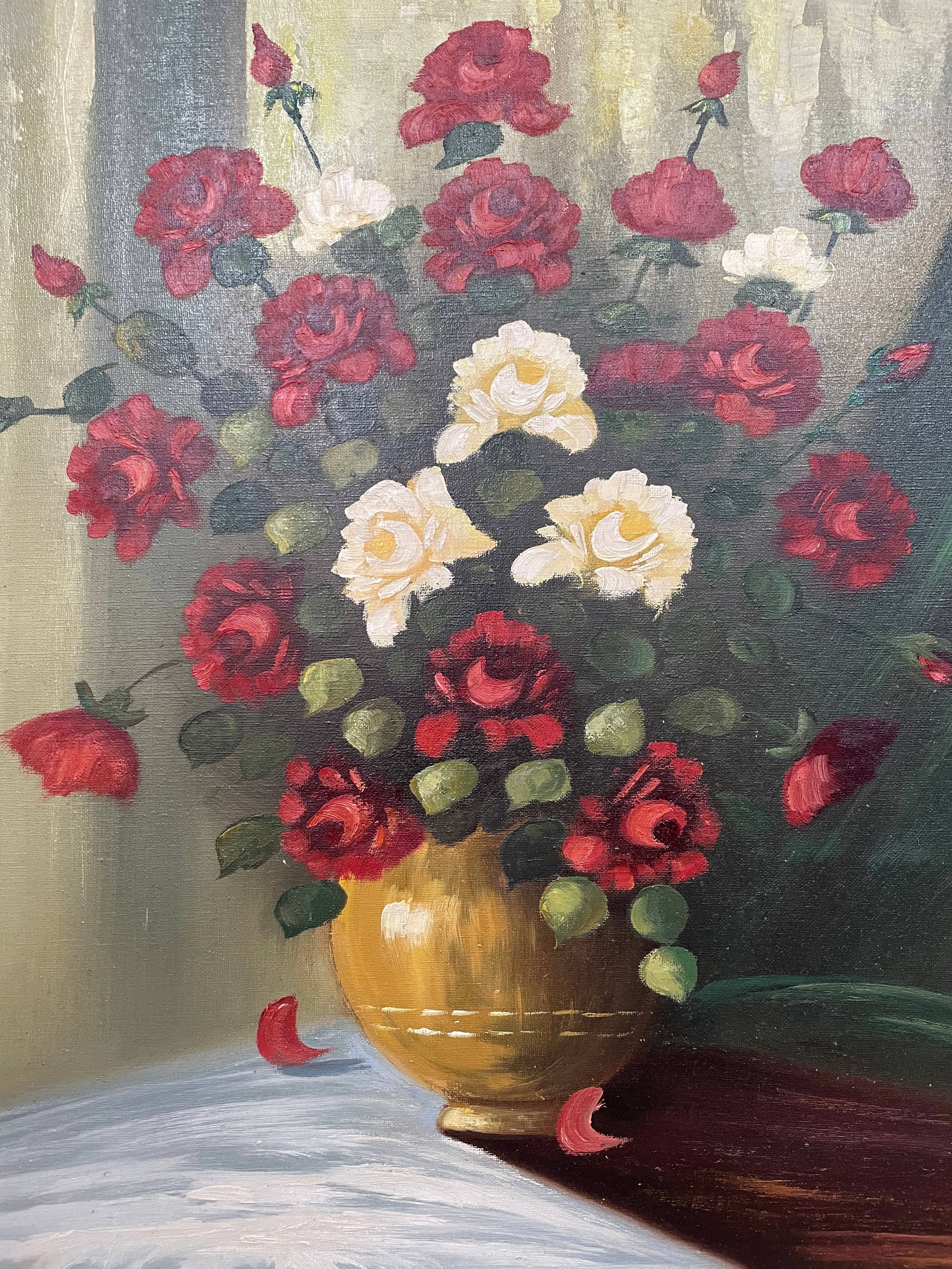 Sourced from France Signed Oil on Canvas Painting of Roses