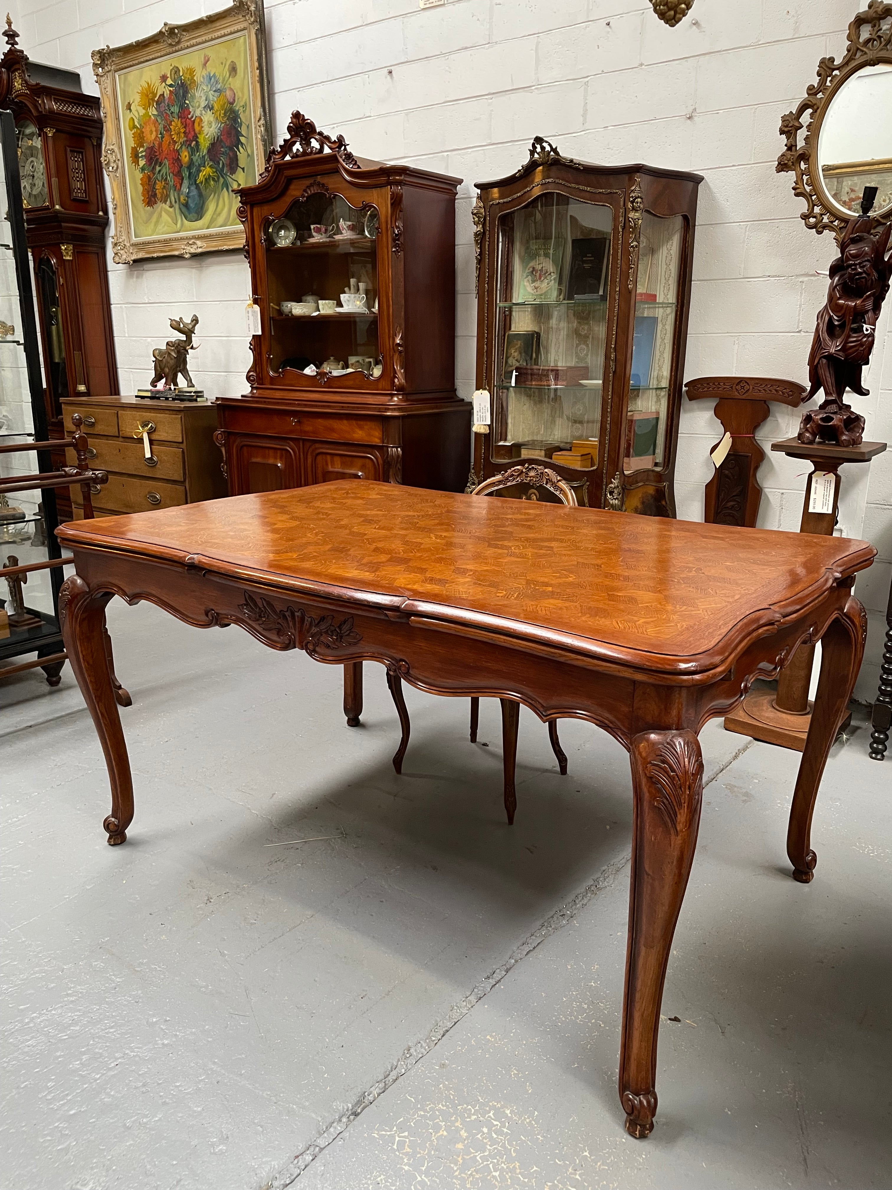 Attractive French Louis XV Style Parquetry Top Oak Extension Table | Antique & Vintage | Moonee Ponds Antiques | Australia Wide Delivery