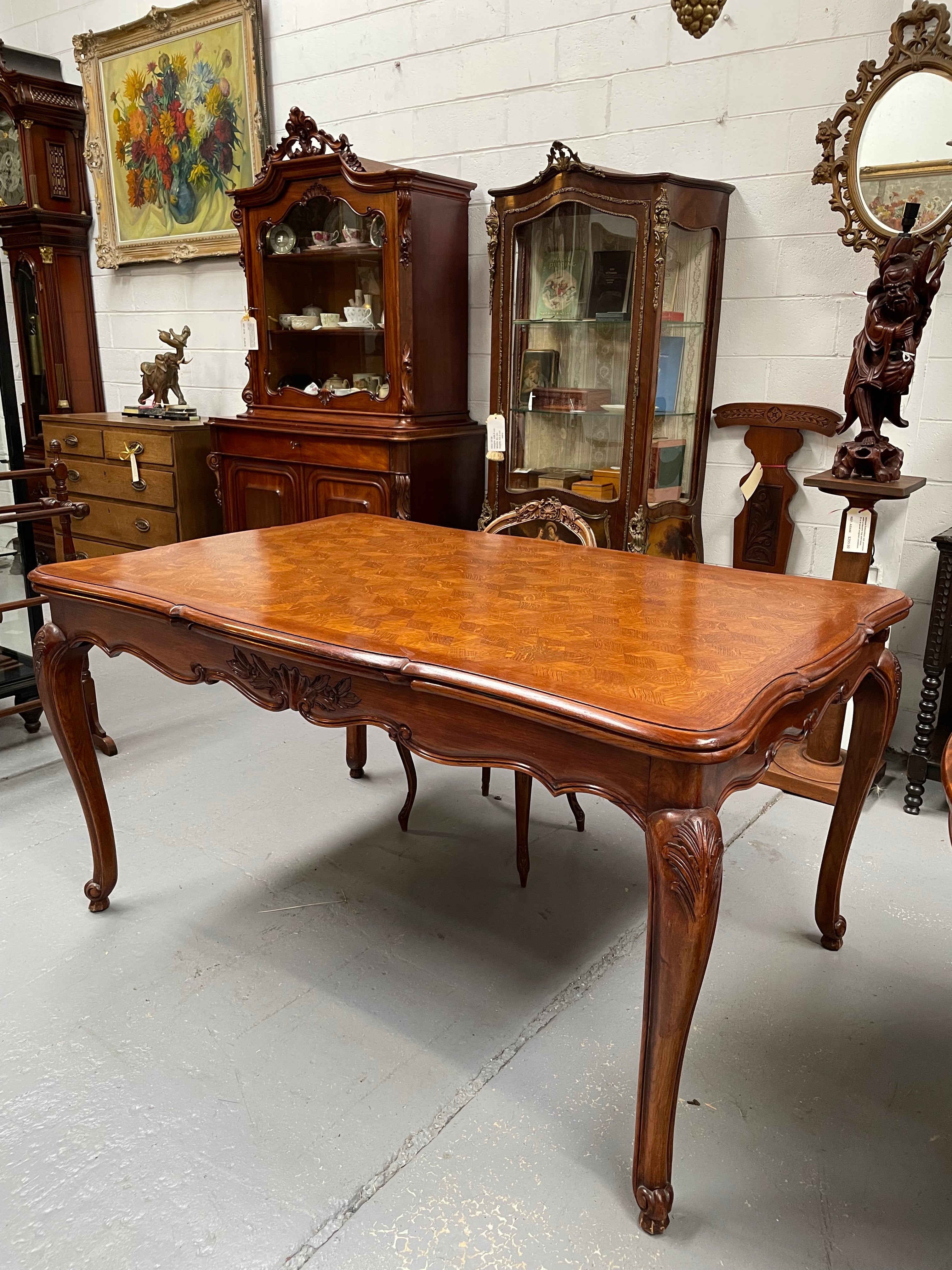Attractive French Louis XV Style Parquetry Top Oak Extension Table | Antique & Vintage | Moonee Ponds Antiques | Australia Wide Delivery
