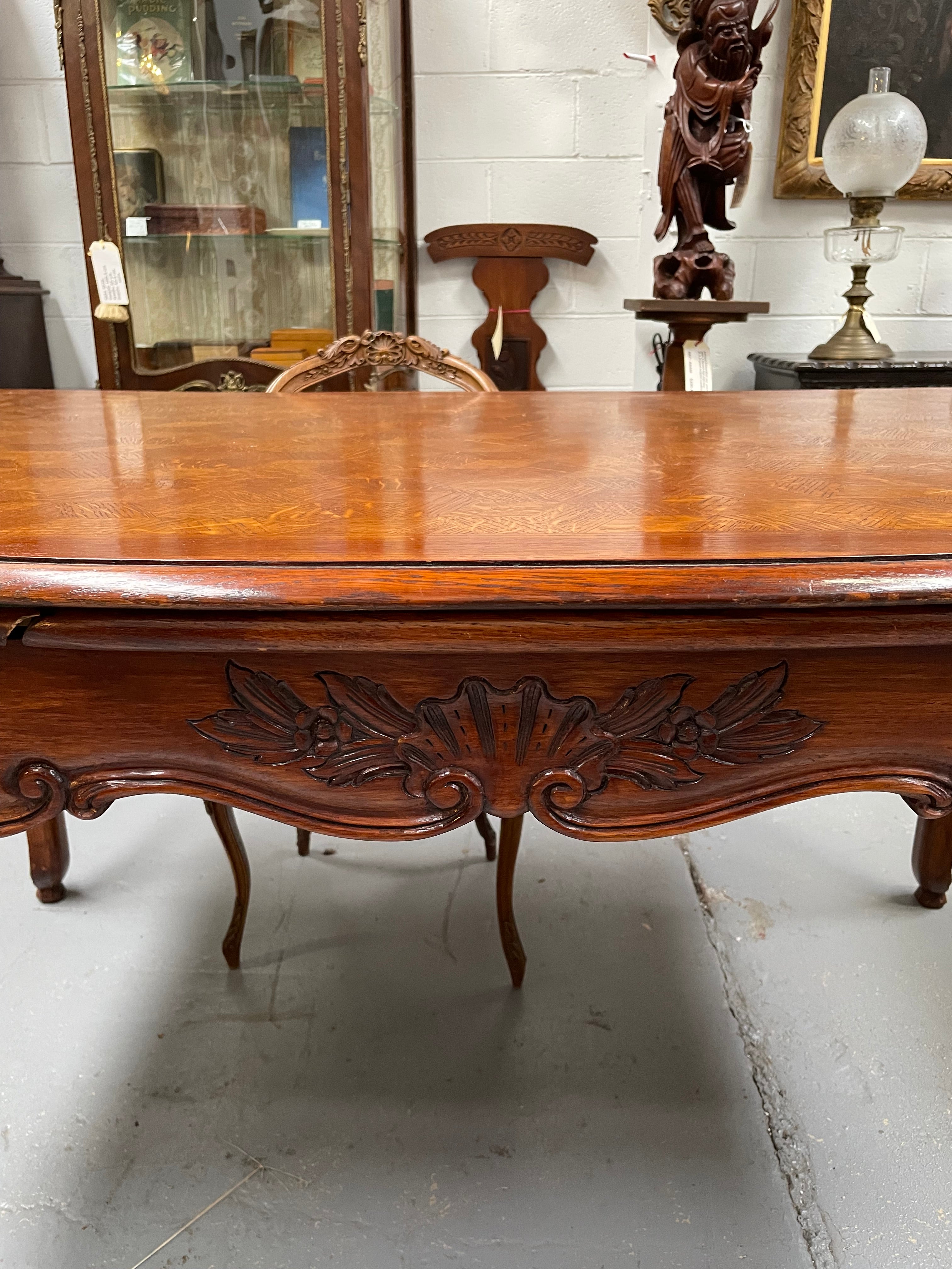 Attractive French Louis XV Style Parquetry Top Oak Extension Table | Antique & Vintage | Moonee Ponds Antiques | Australia Wide Delivery