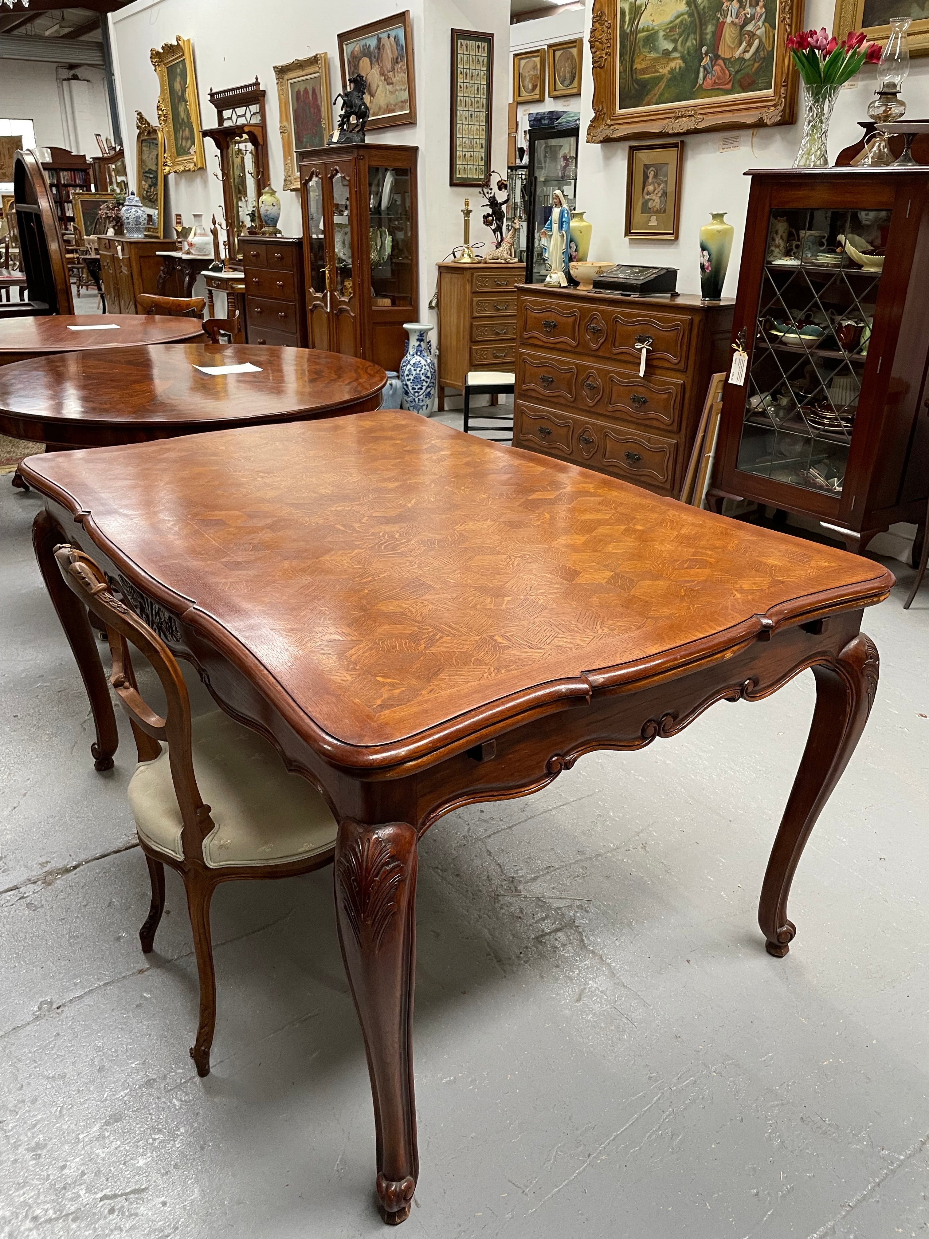 Attractive French Louis XV Style Parquetry Top Oak Extension Table | Antique & Vintage | Moonee Ponds Antiques | Australia Wide Delivery