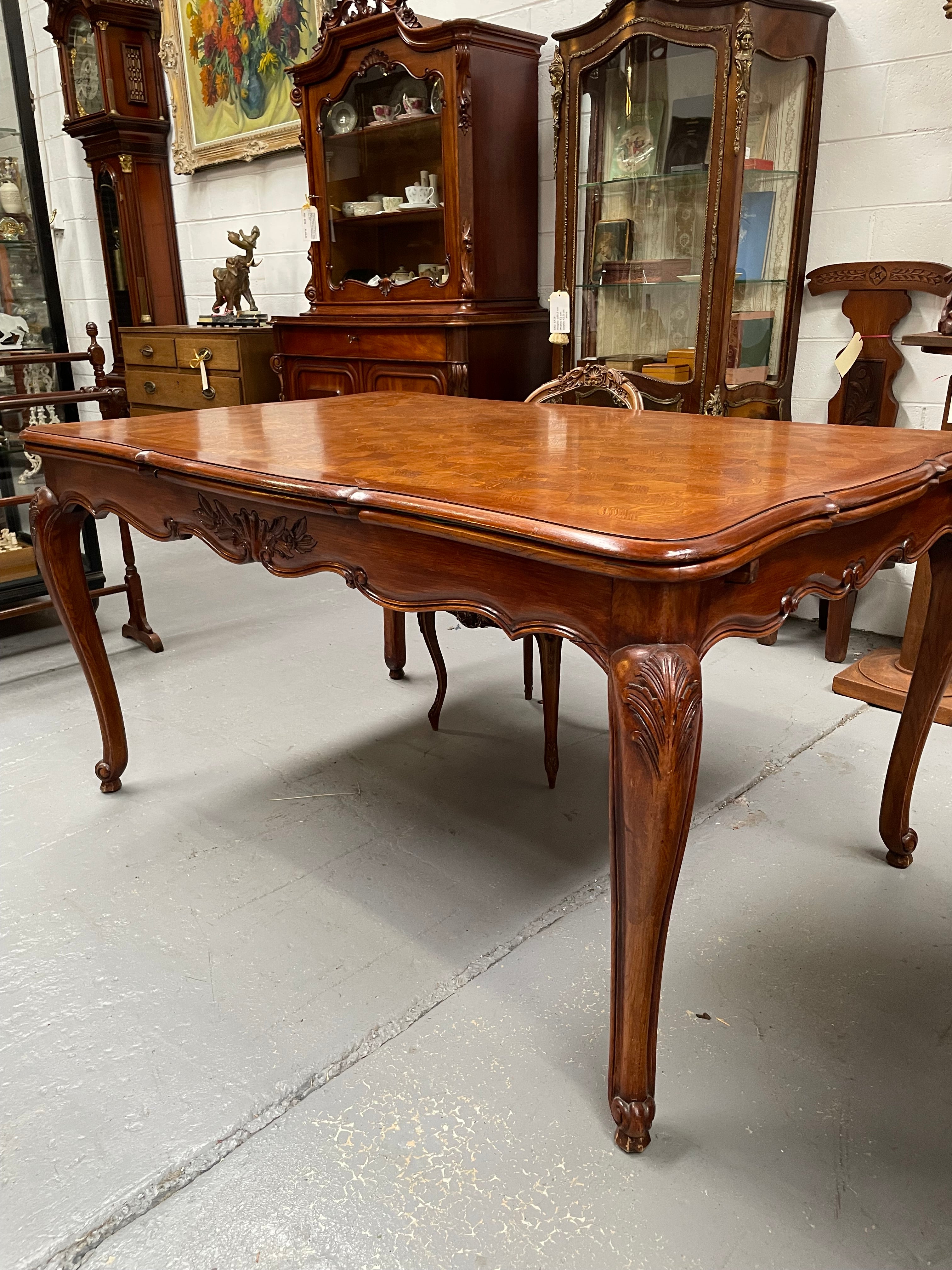 Attractive French Louis XV Style Parquetry Top Oak Extension Table | Antique & Vintage | Moonee Ponds Antiques | Australia Wide Delivery