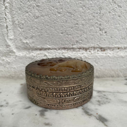 Vintage Asian Silver & Carved Jade Trinket Box