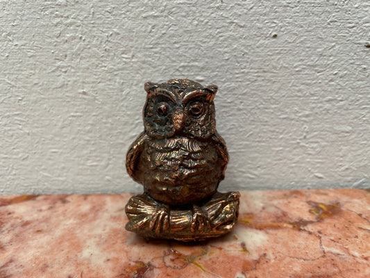 Vintage Heavy Cast Copper & Gilt Owl