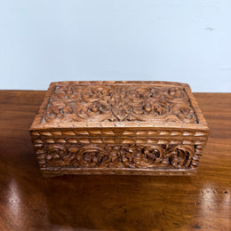 Vintage Hinged Carved Wooden Box