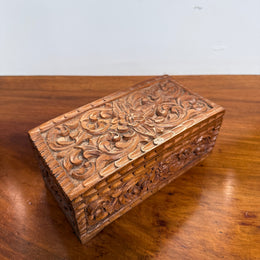 Vintage Hinged Carved Wooden Box