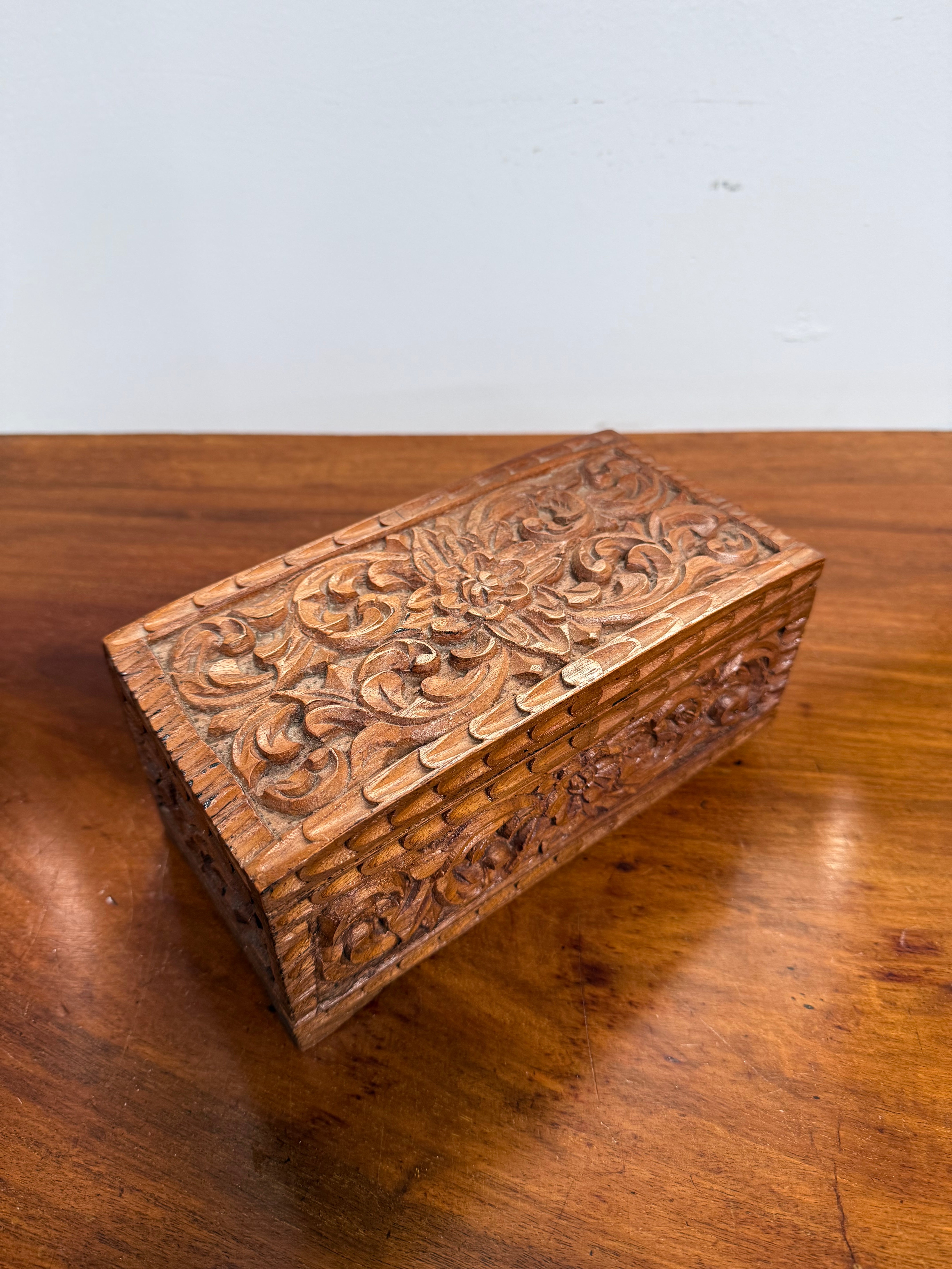 Vintage Hinged Carved Wooden Box | Antique & Vintage | Moonee Ponds Antiques | Australia Wide Delivery