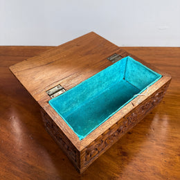 Vintage Hinged Carved Wooden Box