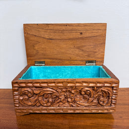 Vintage Hinged Carved Wooden Box