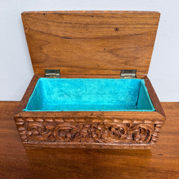 Vintage Hinged Carved Wooden Box