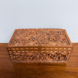 Vintage Hinged Carved Wooden Box
