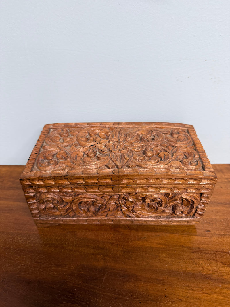 Vintage Hinged Carved Wooden Box