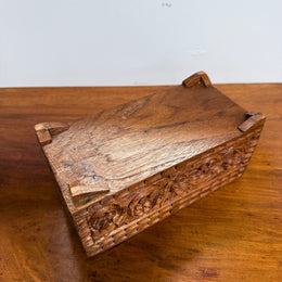 Vintage Hinged Carved Wooden Box