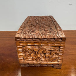 Vintage Hinged Carved Wooden Box