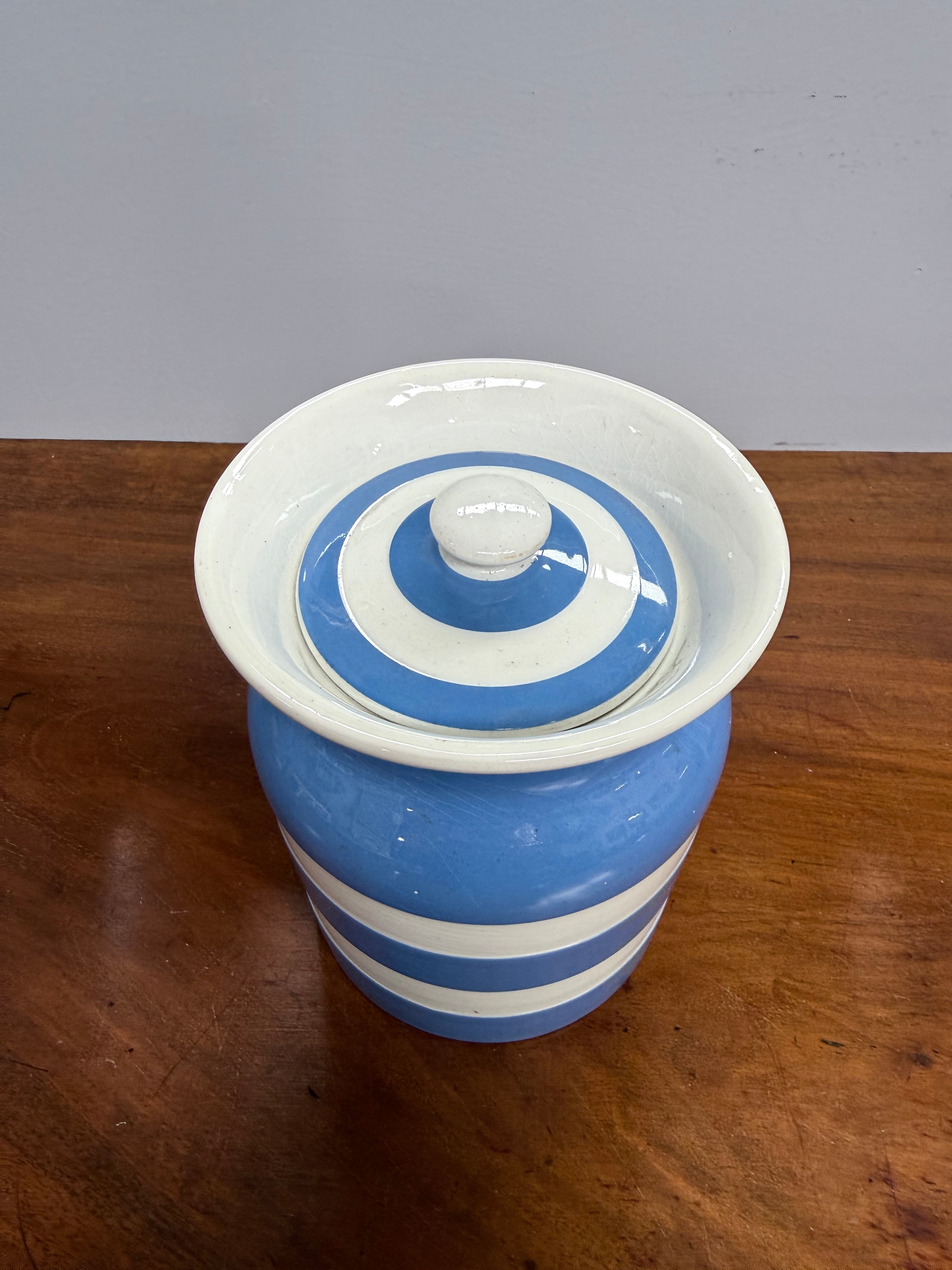 TG Green Cornishware Large Blue & White Lidded Canister | Antique & Vintage | Moonee Ponds Antiques | Australia Wide