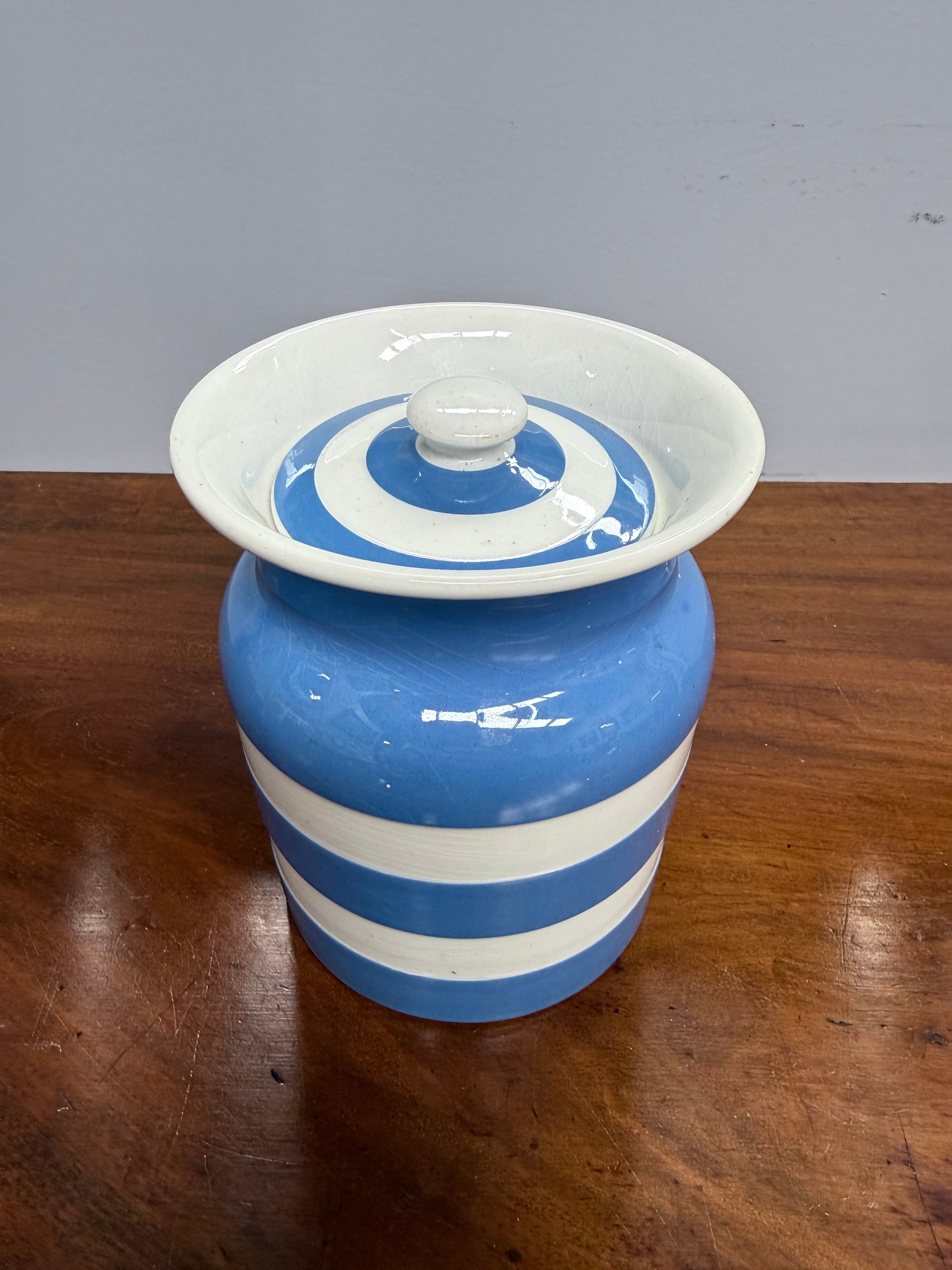 TG Green Cornishware Large Blue & White Lidded Canister