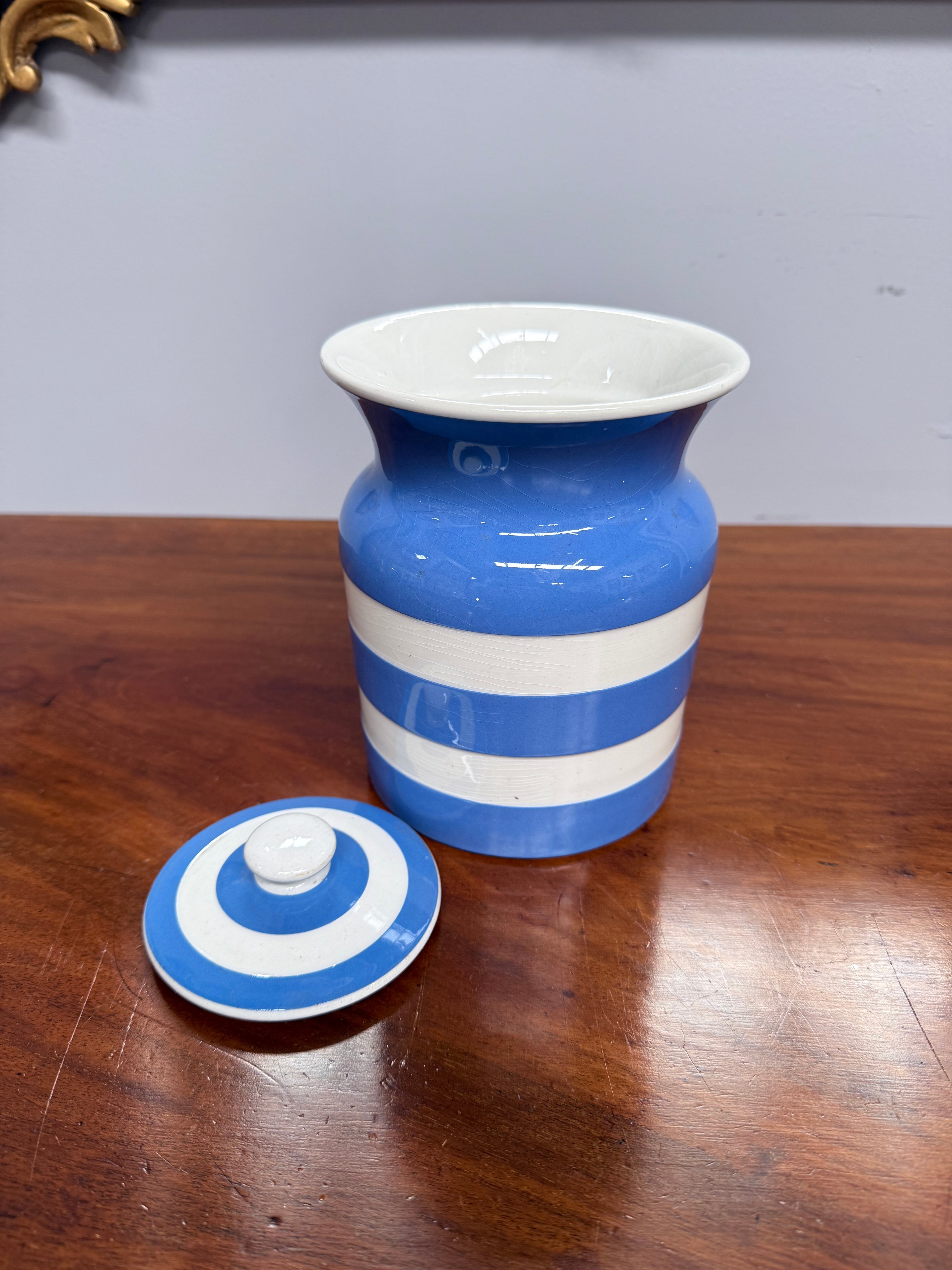 TG Green Cornishware Large Blue & White Lidded Canister