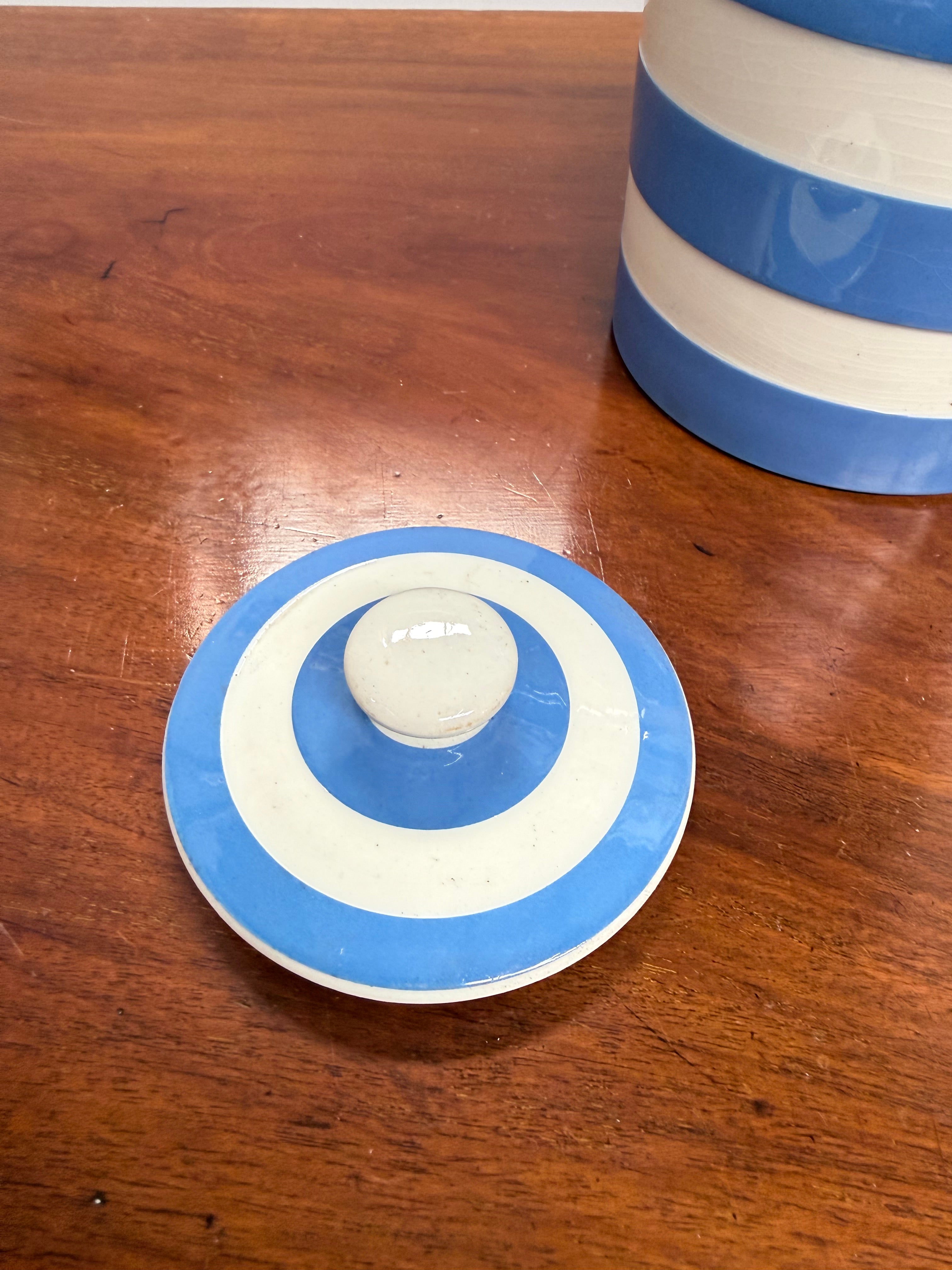 TG Green Cornishware Large Blue & White Lidded Canister | Antique & Vintage | Moonee Ponds Antiques | Australia Wide